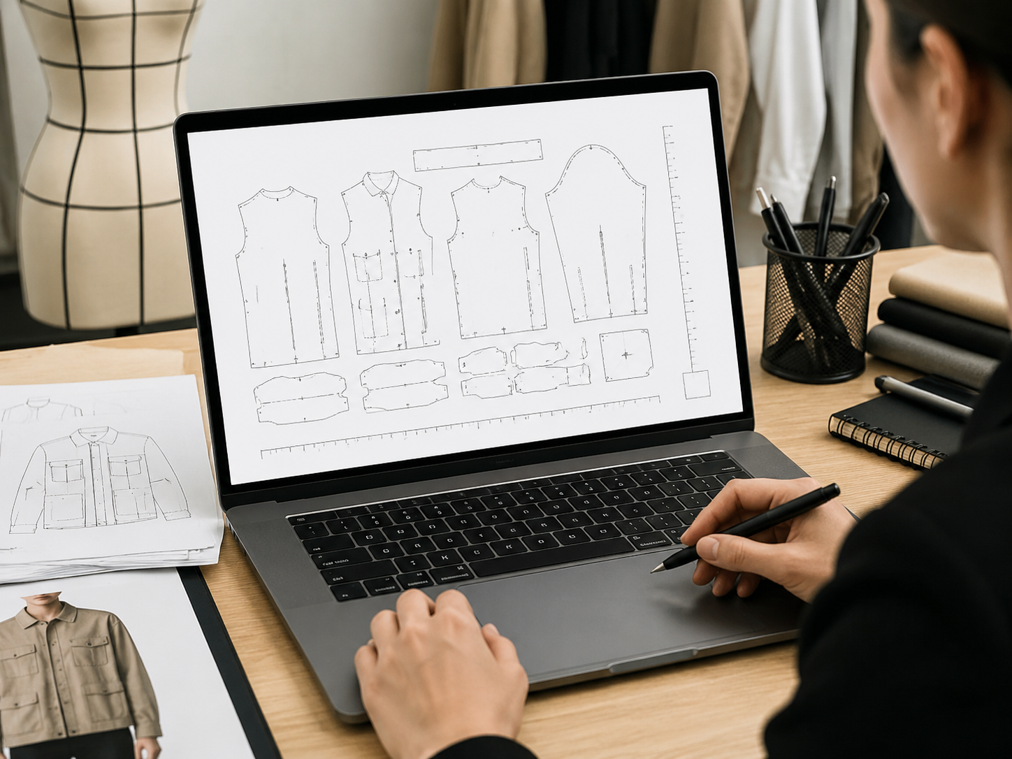Pattern draft being checked in CAD after digitization