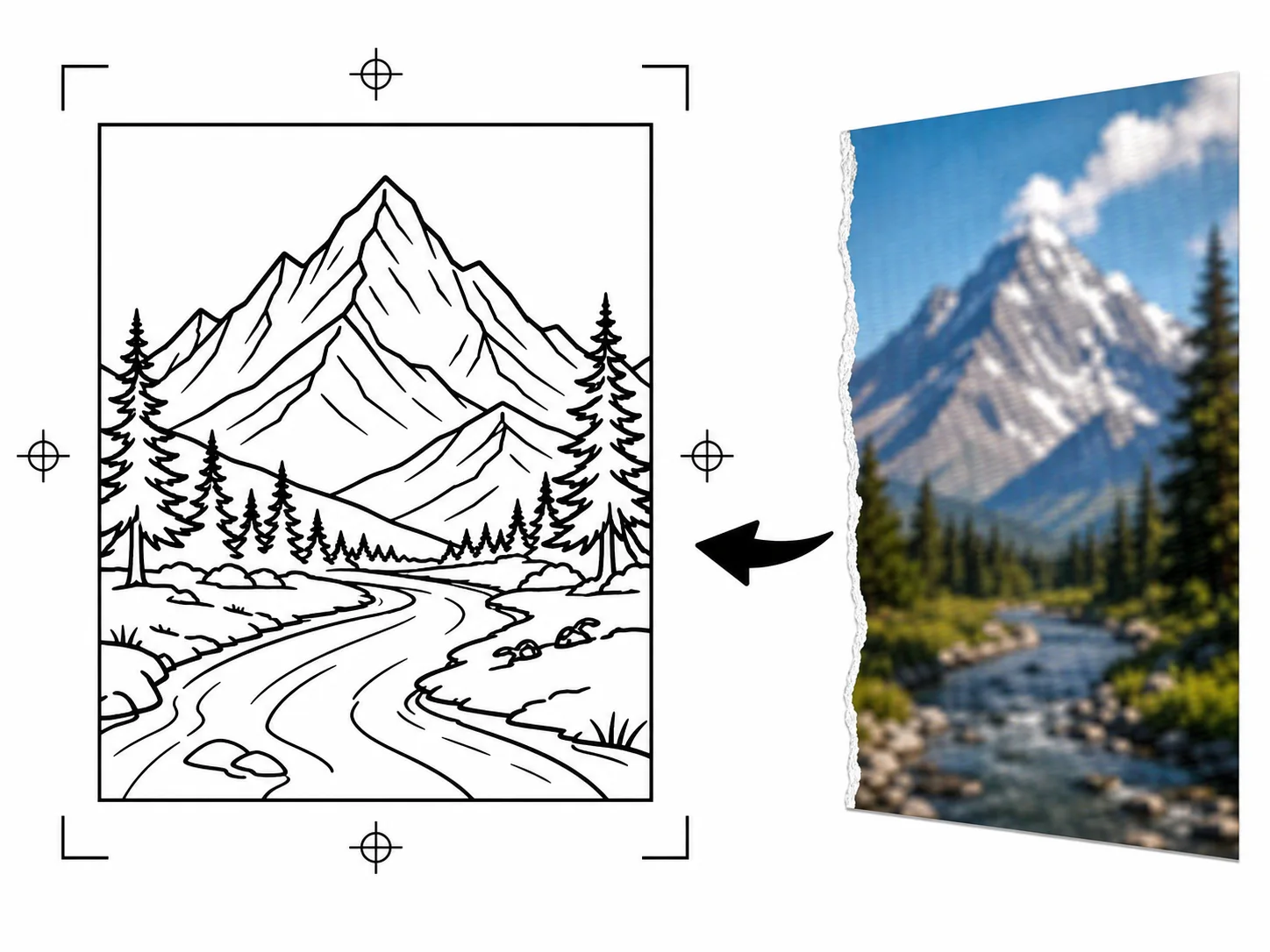 AI-generated illustration of a high-contrast JPG line drawing prepared for contour tracing